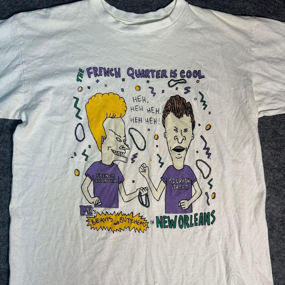 Rare Vintage 90s‎ Beavis and ButtHead French Quarter Bourbon T Shirt Large